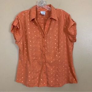 Vintage East 5th Top Womens Large Orange Eyelet Floral Button Up Cap Sleeve Y2K